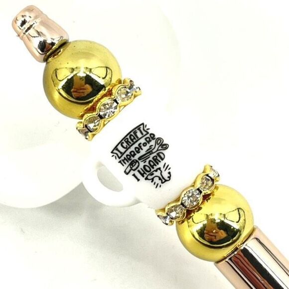 I craft therefore I hoard coffee mug cup pen handmade NEW bling rhinestone gold - Picture 8 of 8